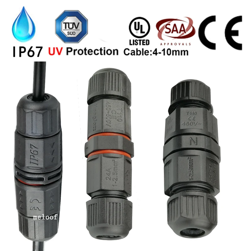 

Waterproof Connector 2/3 pin IP68 3-7mm 250V&10A Electrical Sealed Retardant Junction Box Cable Connector for Outdoor LED Light