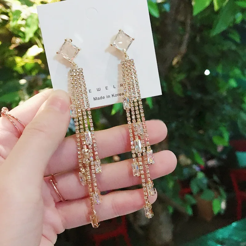 MENGJIQIAO, новинка, корейские Роскошные Длинные серьги-подвески со стразами для женщин и девушек, модные вечерние элегантные серьги, подарки