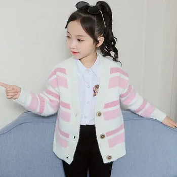 

New Girls Cardigan Fashion Striped Girl Cardigan Long Sleeve Kids Sweater Fall Warm Jumper Children's Wear For Girls New Year