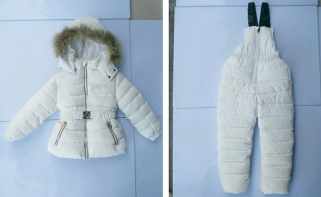 Комплекты одежды для девочек для русской зимы, боди-блузка из полиэстера, зимняя куртка+ комбинезон, комплект из 2 предметов, пальто, куртка с меховым капюшоном - Цвет: white