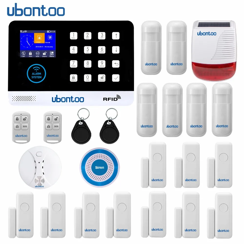 

ubontoo Multiple Language WIFI GSM Home Burglar Security Alarm System Motion Detector APP Control Fire Smoke Detector Alarm