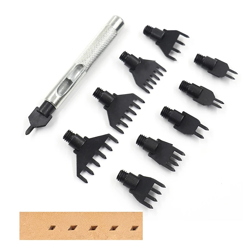Черный Leather craft tools punching tools home sewing punching stitching punch replacement punching set tool manual DIY stitching punch - Цвет: Черный