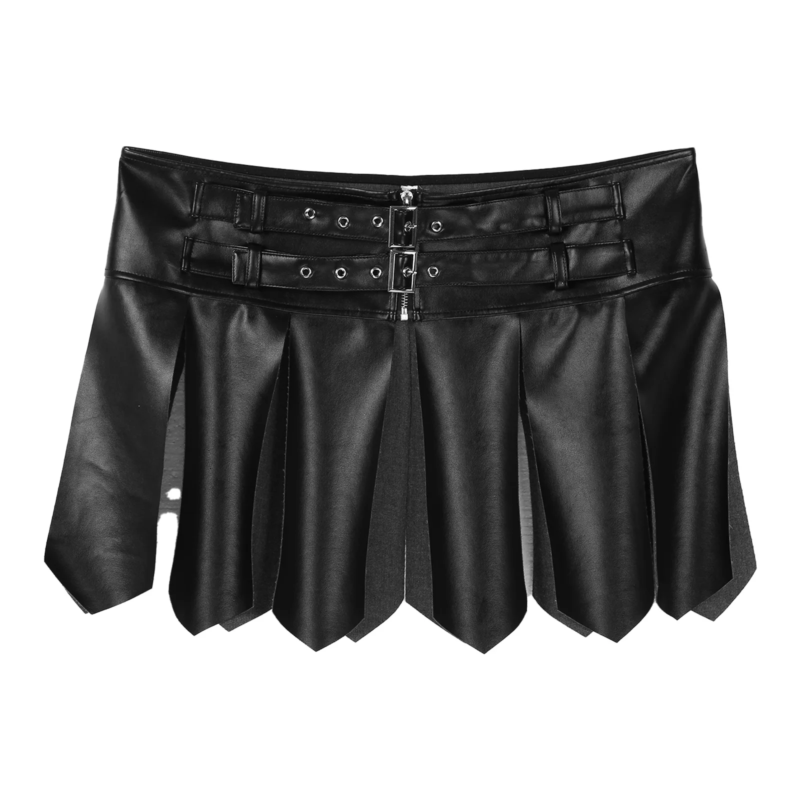 Mens Lingerie Faux Leather Tassel Skirt Adjustable Buckle Zipper Waistband Miniskirt Cosplay Costume men lingerie underwear