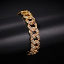 Хип-хоп зубец Установка AAA+ CZ камень Bling Iced Out Чистый золотой цвет кубинская цепочка браслет для мужчин рэппер ювелирные изделия