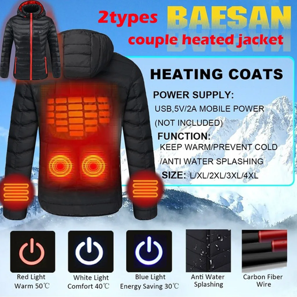 

Women's Winter Cotton Jacket Smart USB Abdominal Back Electric Heating Warm Jacket Causal autumn cotton Female coat outwear