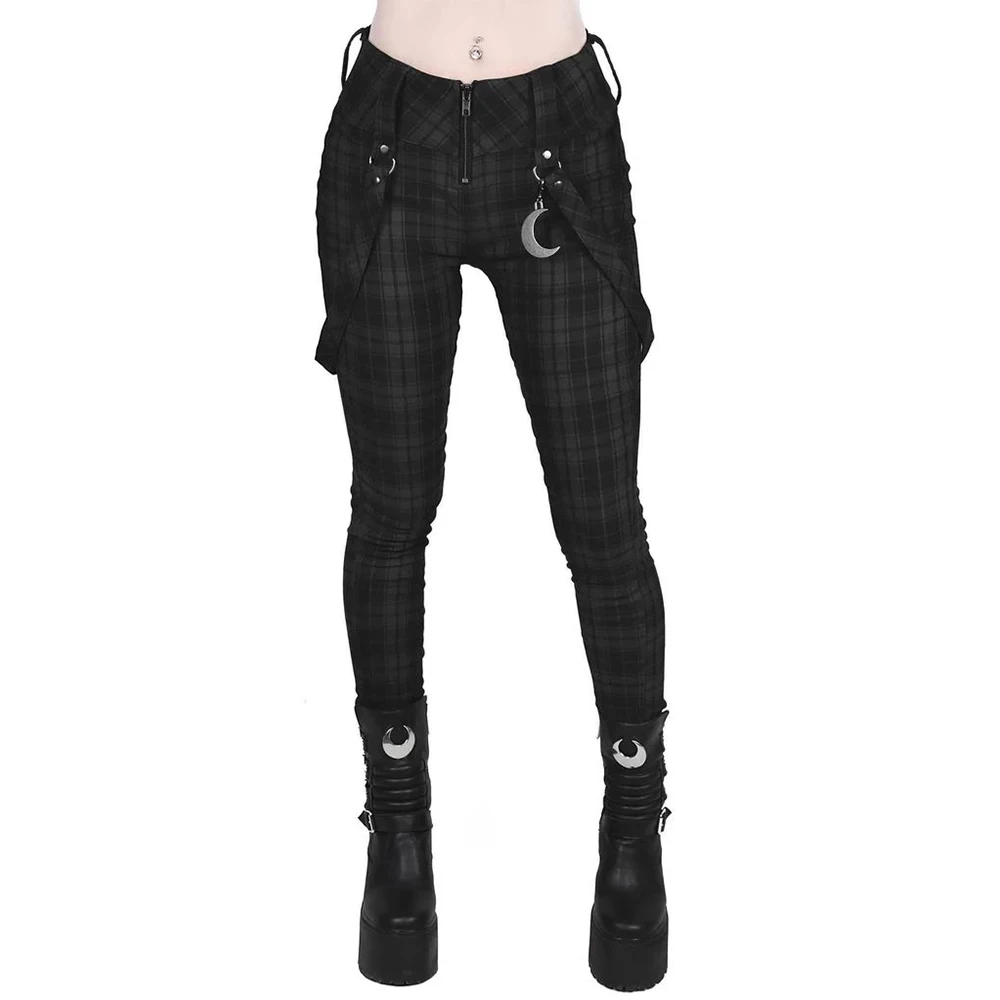 Готические брюки женские повседневные на молнии уличные клетчатые облегающие брюки модные хип хоп женские длинные брюки Харадзюку обтягивающие брюки D30