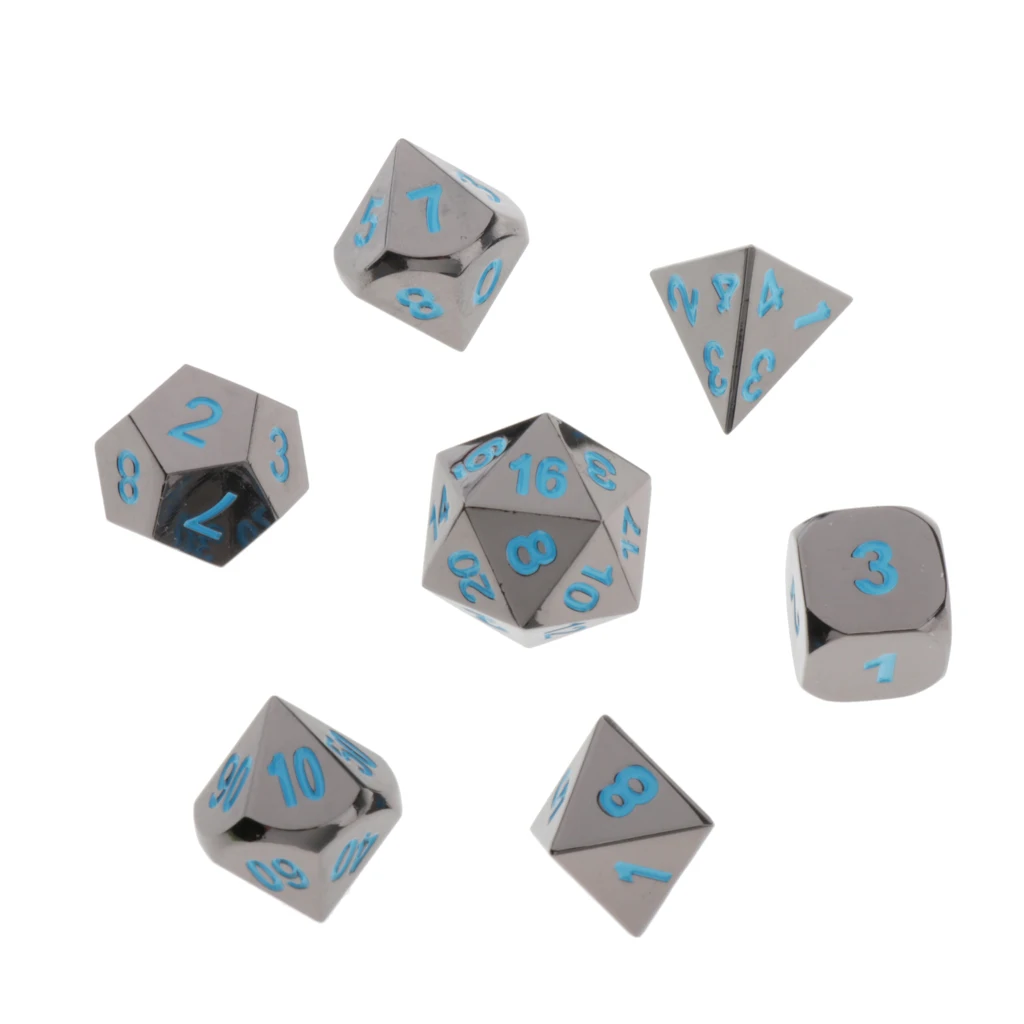 7pcs Embossed Metal Multi-sided Polyhedral Dice Set for Dungeons and Dragons Dice MTG DND RPG Table Games Board Game D20 D12 Set