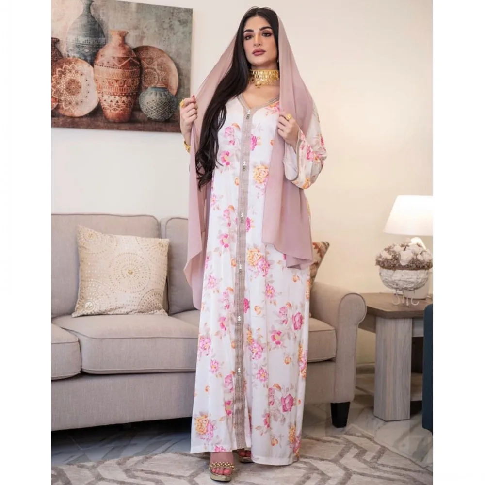 Middle East Islamic Ladies Long Dress Turkey Muslim Dress Print Long Sleeve Dress 2021 Spring Fall New Casual Dubai Arabia