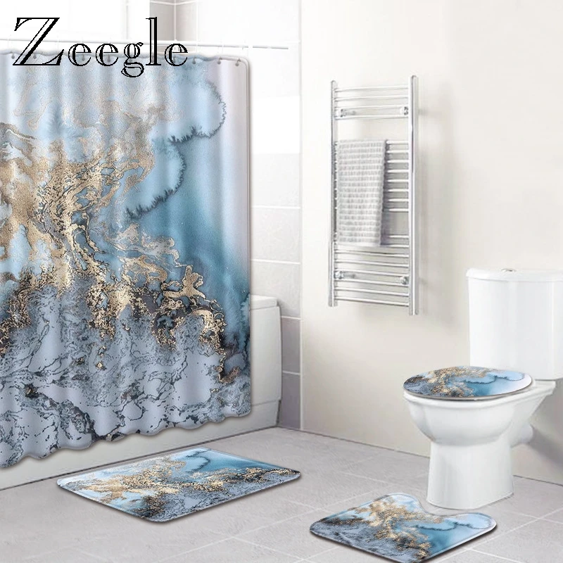Zeegle мраморный узор Коврик для ванной комнаты с душевой занавеской набор нескользящий пьедестал ковер крышка унитаза коврик для ванной с душевой занавеской