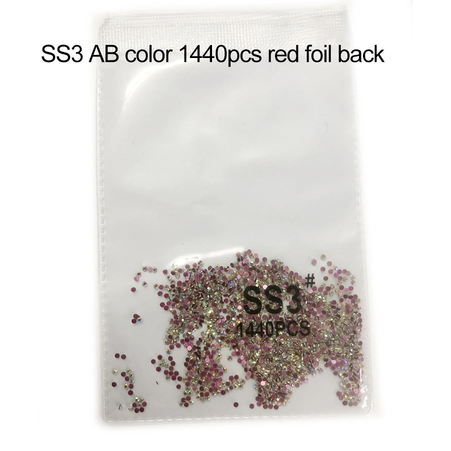 red foil SS3 AB 1440 шт 3D Стразы для дизайна ногтей драгоценные камни для украшения ногтей Хрустальные Стразы AB стеклянные камни - Цвет: red foil SS3 AB