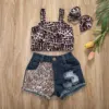 0-3Y Denim Outfits for Toddler Baby Girls Sleeveless Leopard Crop Tops vest Hipster Jean Pants Shorts 2022 Summer Clothes Set ► Photo 2/6