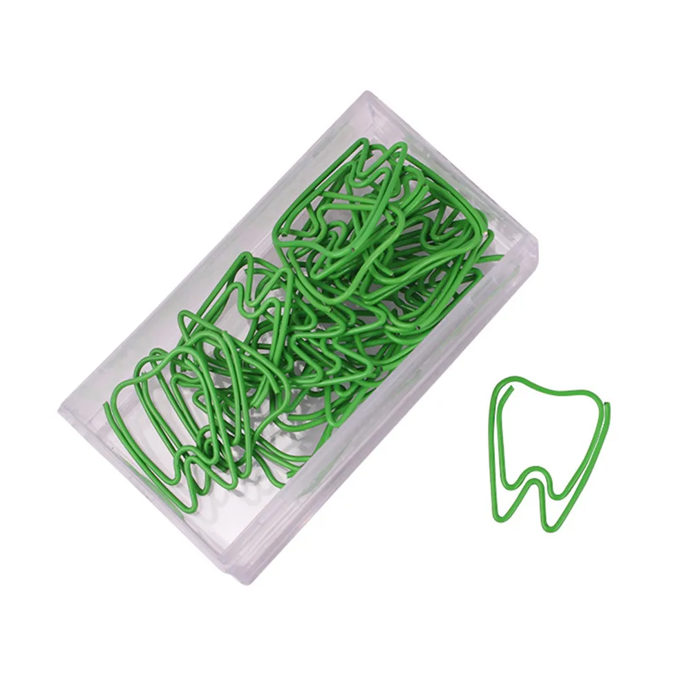 Paper Clips 20pcs/box Cute Green Tooth Shape Paper Clips Escolar Bookmarks Photo Memo Ticket Clip