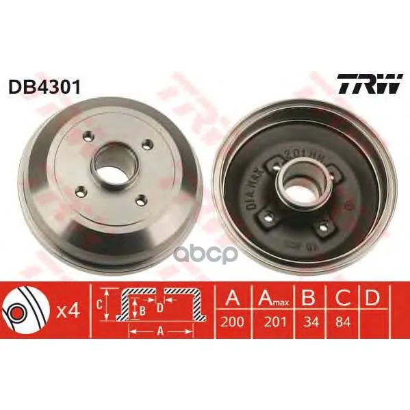 Барабан Тормозной Opel Corsa C(-6/04)-Abs Db4301 TRW/Lucas арт. DB4301