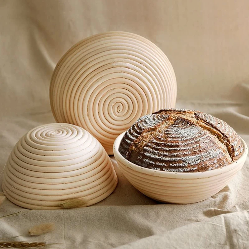 TEYAAO Rattan Bread Proofing Basket Natural Round Rattan Wicker Dough Fermentation Sourdough Banneton Bread Basket