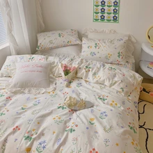 Nette Blume Bettwäsche Set Baumwolle Für Mädchen Twin Voll Königin Größe Erdbeere Paar Ausgestattet Bettlaken Kissen Schlafzimmer Bettbezug