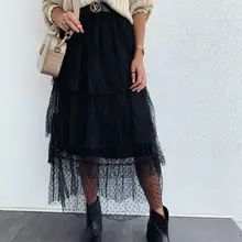 Летние женские эластичные юбки принцессы с высокой талией, кружевная длинная юбка-пачка из тюля, плиссированная юбка, уличная одежда