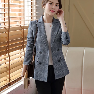 Plaid Blazer 4 Новинка, клетчатый блейзер для женщин, модные куртки, свободные, большой размер 5XL, синий, фиолетовый, в клетку, повседневная верхняя одежда, пальто - Цвет: Plaid Blazer 4
