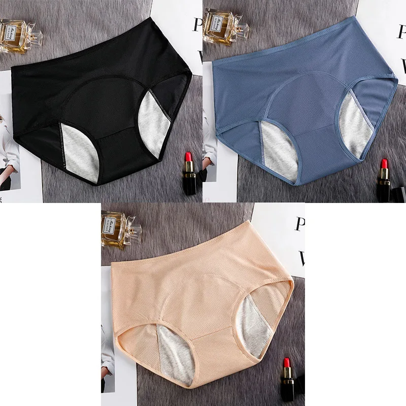 black blue nude Герметичные менструальные трусики, физиологические трусы, женское нижнее белье, хлопковые непромокаемые трусы, Прямая поставка, 3 штуки, Aofeiqike - Цвет: black blue nude