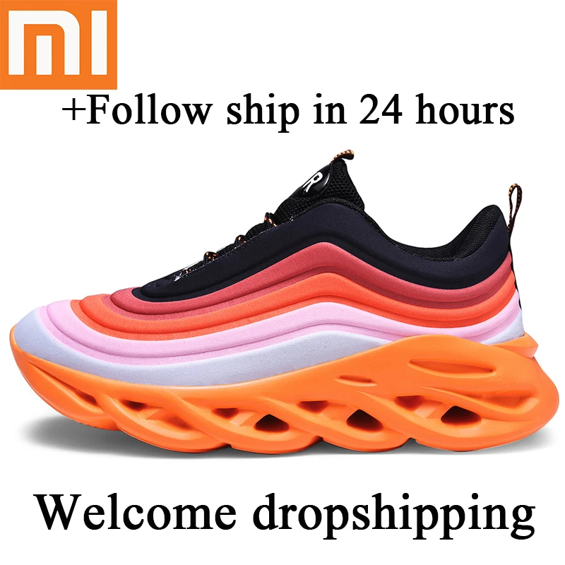 Оранжевый Xiaomi кроссовки легкие мужские кроссовки Горячая Распродажа новые модные сетчатые удобные мужские спортивные кроссовки размер 46 - Цвет: Оранжевый