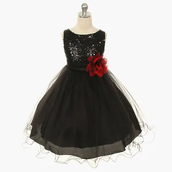 

2019 Children Round Neck Sleeveless Sequined Crepe A Line Flower Girl Dresses Tea Length With 3D Flower In Stock For Weddings