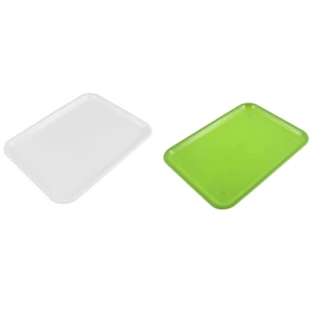 

2x 10 Inch Long Rectangle Shape Serving Tray Made of Plastic Green & White