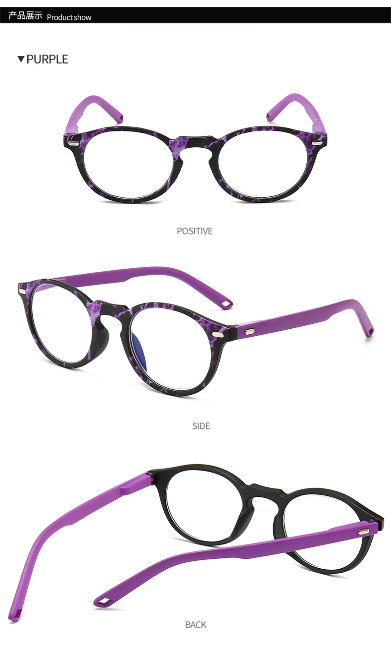 Классические очки для чтения, для мужчин и женщин, анти-синие линзы, контрастные УФ-очки 400, очки для пресбиопики, гуманная опора для Носа+ 4,0 до+ T18174 - Цвет оправы: Фиолетовый