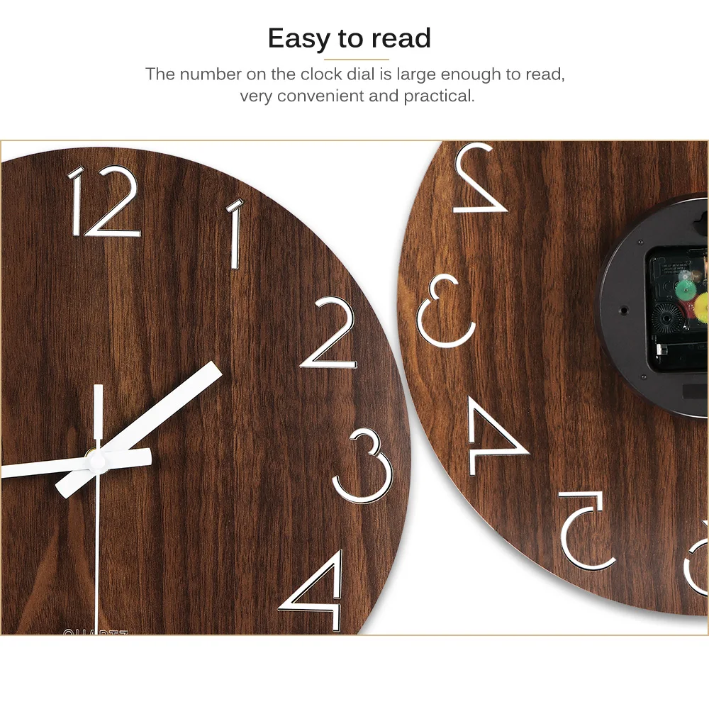 12 дюймов деревянные немой иглы настенные часы современные МДФ Доска круглые
