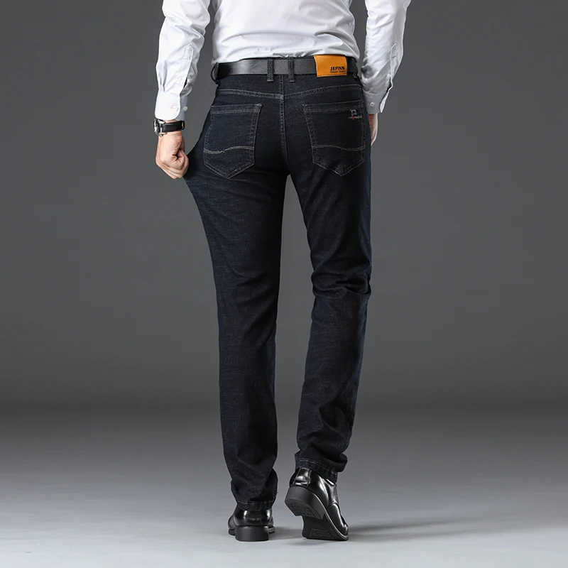 Для мужчин Прямые джинсы цвет: черный, синий Бизнес Повседневное классический стиль бренда Эластичный Slim fit мужской хлопок джинсовые штаны плюс размер 38 40