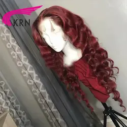 КРН бордовый Glueless кружева перед парик с волосы младенца Ombre Цвет 13X3 Remy бразильский тела волны парик 130 Плотность