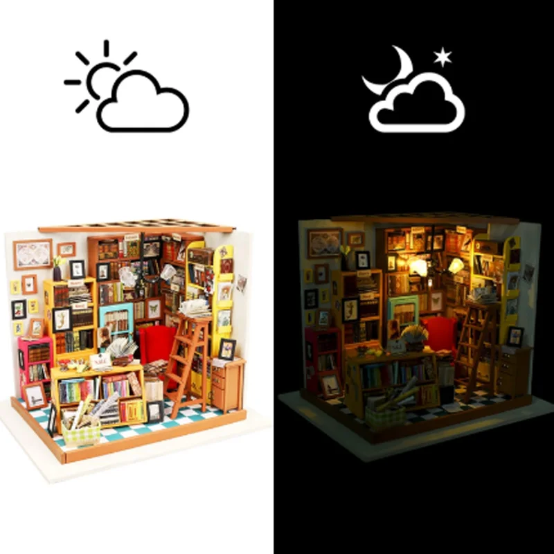 Домашние декоративные фигурки Diy Sam кабинет деревянная миниатюрная модель Наборы украшения Кукольный домик Рождественский подарок для детей