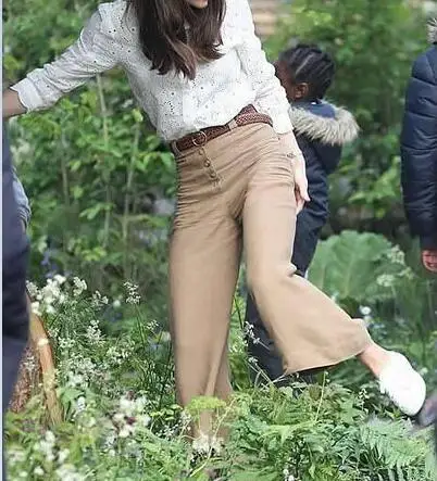 Kate Princess Белый Топ с длинным рукавом и Женские однотонные брюки - Цвет: trousers