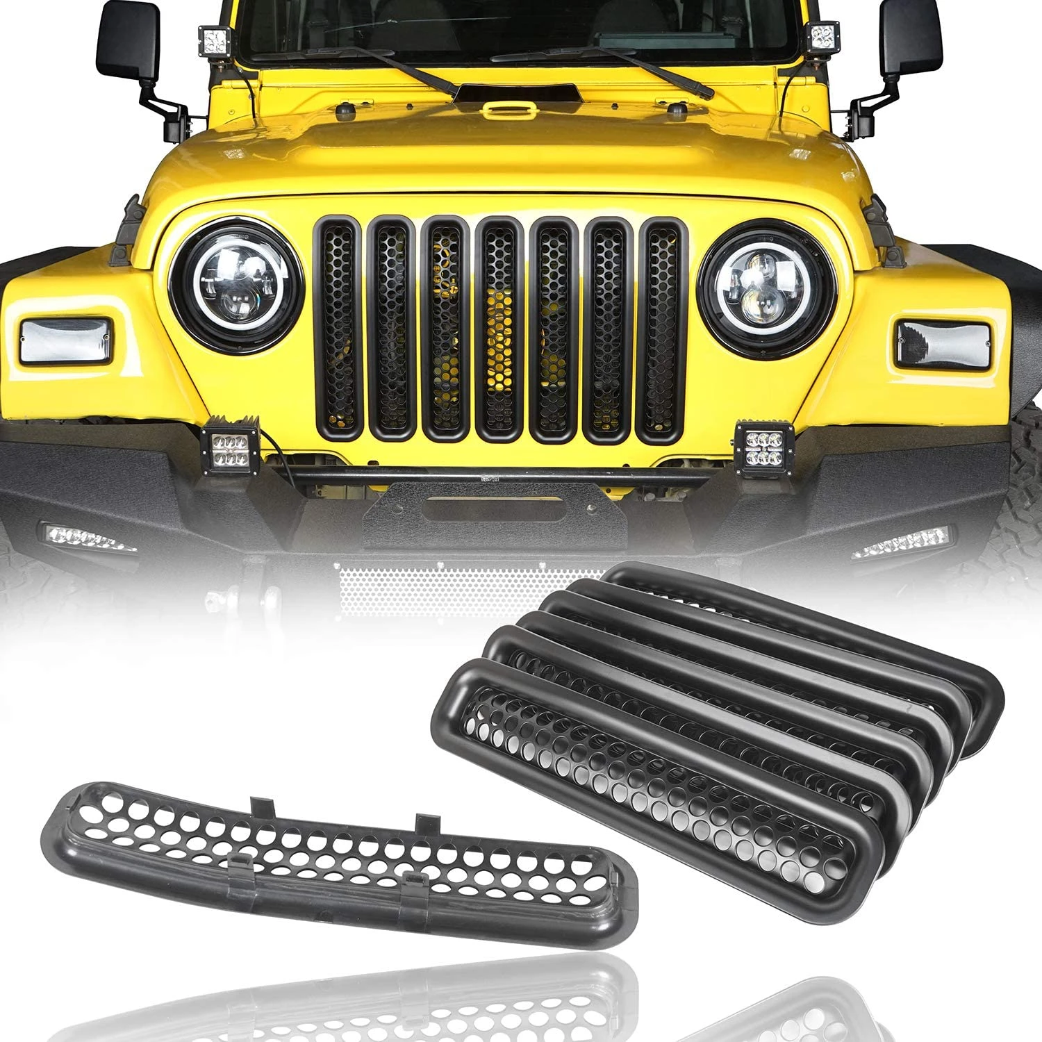 For Jeep Wrangler Jk Jku Unlimited Rubicon Sahara 2007~ 2017 Car Decorate  Stickers Front Grill Mesh Inserts Clip-in Grille Guard - Racing Grills -  AliExpress