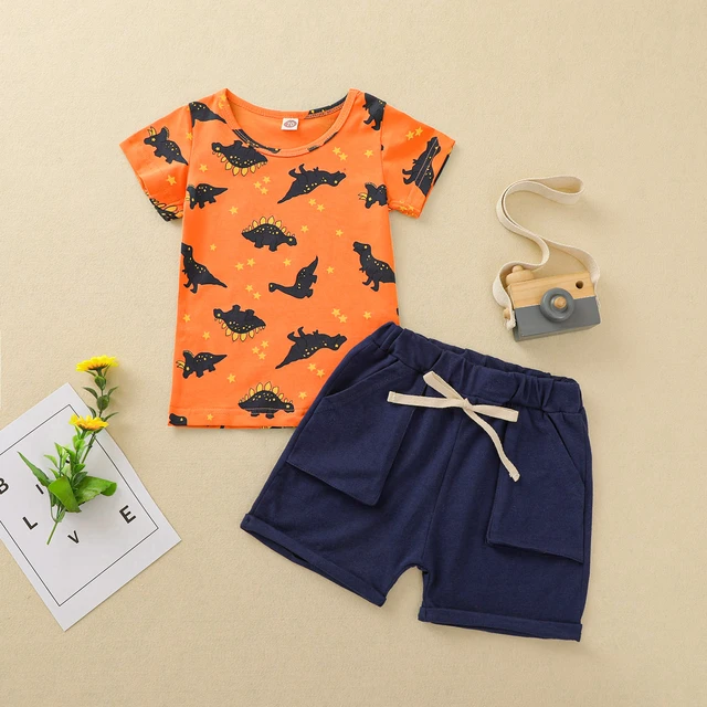 Conjuntos ropa bebé de 6 meses a 3 años, Camiseta con estampado de dibujos animados, Tops y pantalones sólidos, conjunto de ropa de verano para niños -