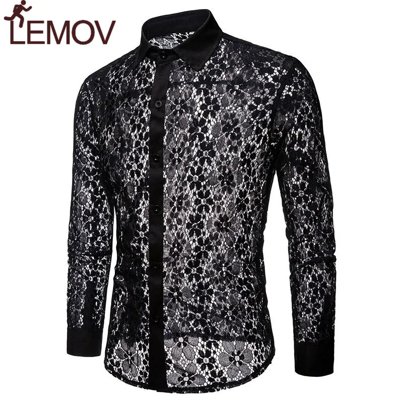 Роскошная кружевная рубашка с цветочной вышивкой для мужчин новинка 2018 года