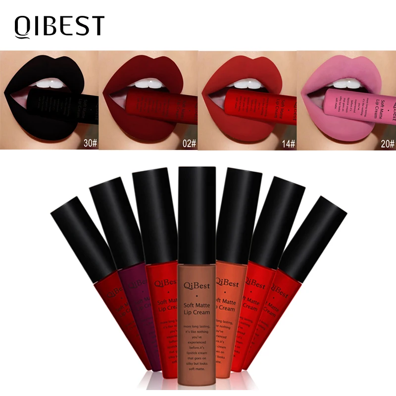 QIBEST Brand 34 Colors Waterproof Matte Nude Lipstick Lipkit Pigment Dark Red Black Long Lasting Lip Gloss Women Makeup Lipgloss 4