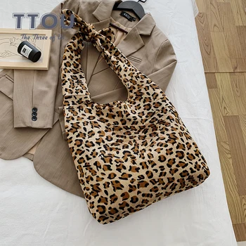 

Fluffy Female Leopard Print Small Tote Handbag Casual Shoulder Messenger Bag Soft Plush Designed Chain Crossbody Bags