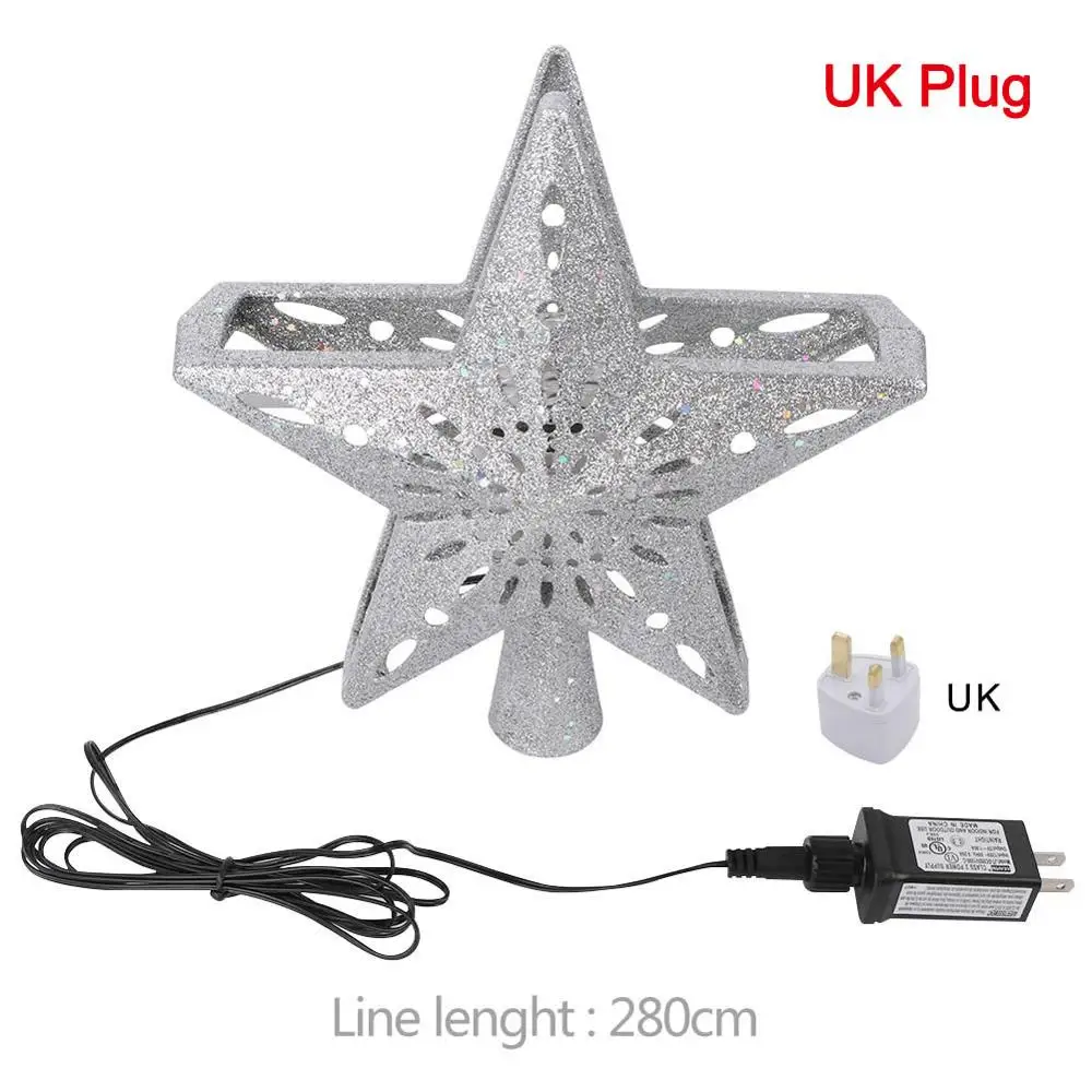 UK Plug A OurWarm, 3D блестящая Звезда, светодиодный, рождественская елка, Топпер, белая Снежинка, проектор, лазерный, Рождественская елка, орнамент для новогодних, вечерние, dec - Цвет: UK Plug A