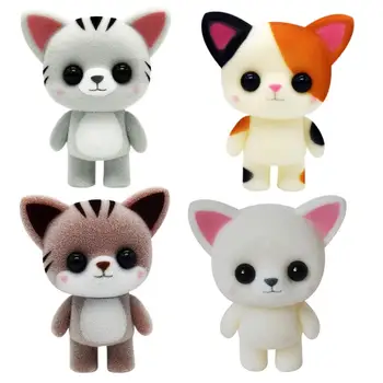 

2019 NEW hot sale Cute Cat Animal Figurine Flocking Doll Kids Toy Desktop CarFour colors available Dashboard Decor