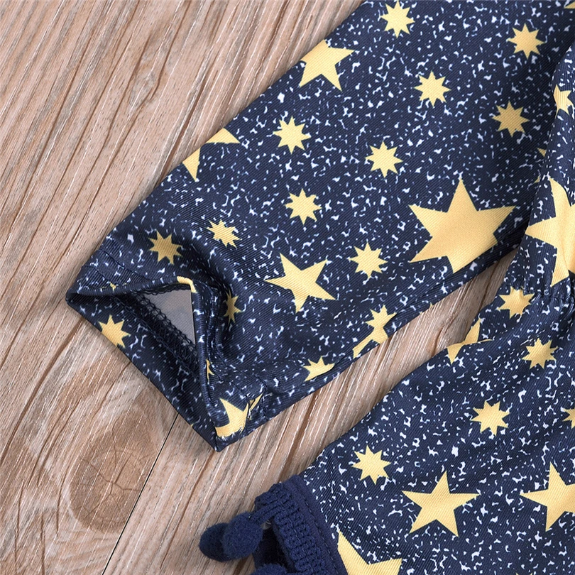 Baby Girls Bodysuit Infant Stars Printed Ruffles Tassel Newborns Clothes Autumn Long Sleeve Jumpsuit+ Headband Set 0-24M A20