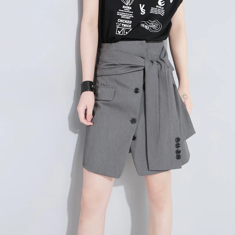 

High Street Women Personality Skirt Designer Fake Two Piece Sleeves Sashes Skirts High Waist Autumn European Lady's Party Skirt