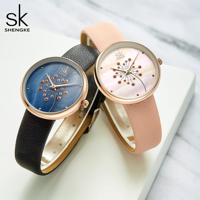 Fashion Waterproof Quarte Leather Strap Lady Watch Gifts Shengke Watch