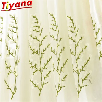 

Tiny Flowers Embroidery Tulle Curtains for Living Room Plum Blossom Gauze for Balcony Leaves Sheer Tulle X-HM458#30