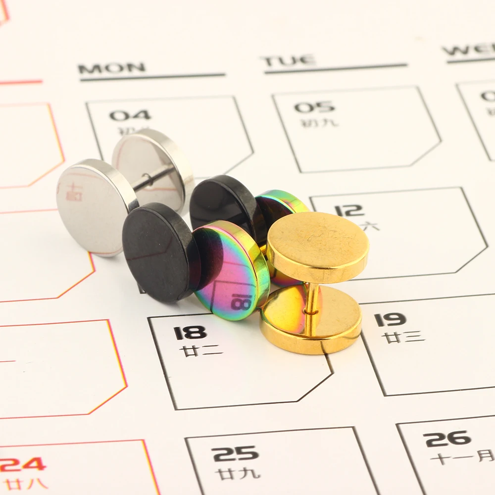 JUNLOWPY 16G Men Ear Studs Women Stainless Steel Faux Gauges Ear Tunnel Stretcher 6/8/10/12mm Body Jewelry Piercing Earrings