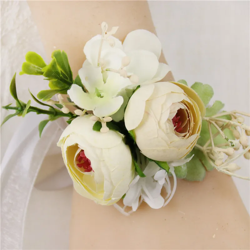 wrist corsage-C Букет невесты Мода Высокое качество для девочек наручные корсаж свадебная бутоньерка искусственный Шелковая Роза украшение для свадьбы с декоративным цветочным рисунком и ленточной перемычкой под пальцы браслет для выпускного вечера вечерние свадебные бутоньерка - Цвет: wrist corsage-C