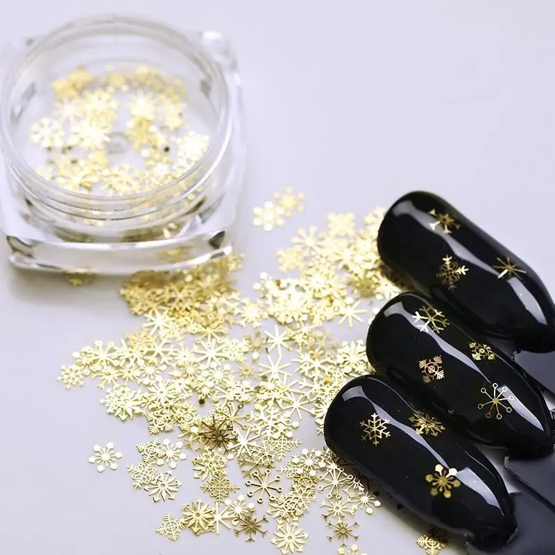 

NB02 HOT 1 BOX Hollow Out Gold Nail Glitter Sequins Snow Flakes Mixed Design Decorations for Nail Arts Pillette Nail Accessories