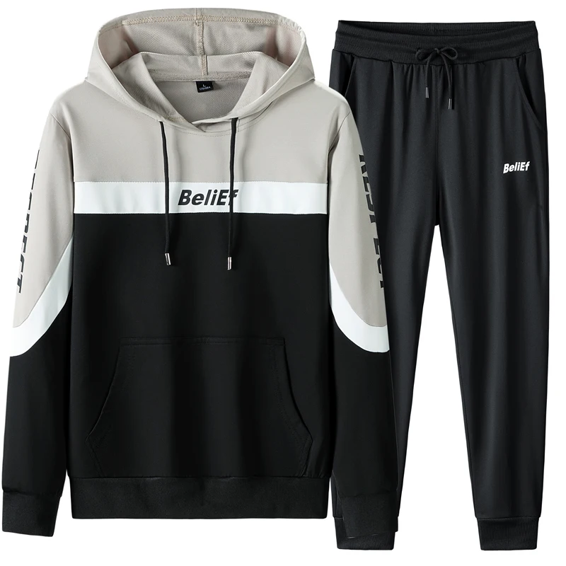 Autumn Mens Patchwork Hoodies+Pants 