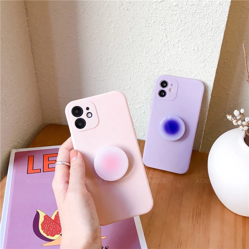 Gradient Square Phone Holder Case On For Samsung Galaxy S21 S20 Fe Ultra Plus Lite 5g S 21 20 S30 Girl Cute Stand Silicone Cover
