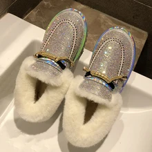Rimocy/Шикарные Длинные плюшевые зимние ботинки с кристаллами; коллекция года; зимние ботинки на платформе с густым мехом; женская обувь без шнуровки на плоской подошве с хлопковой подкладкой; женская обувь