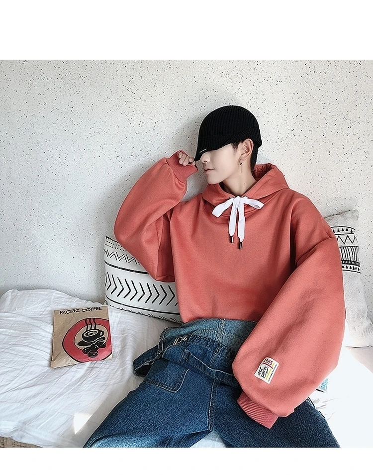 Autumn Korean Men's Long-sleeved European And American Solid Color Fashion Hooded Fleece Pullover Large Size