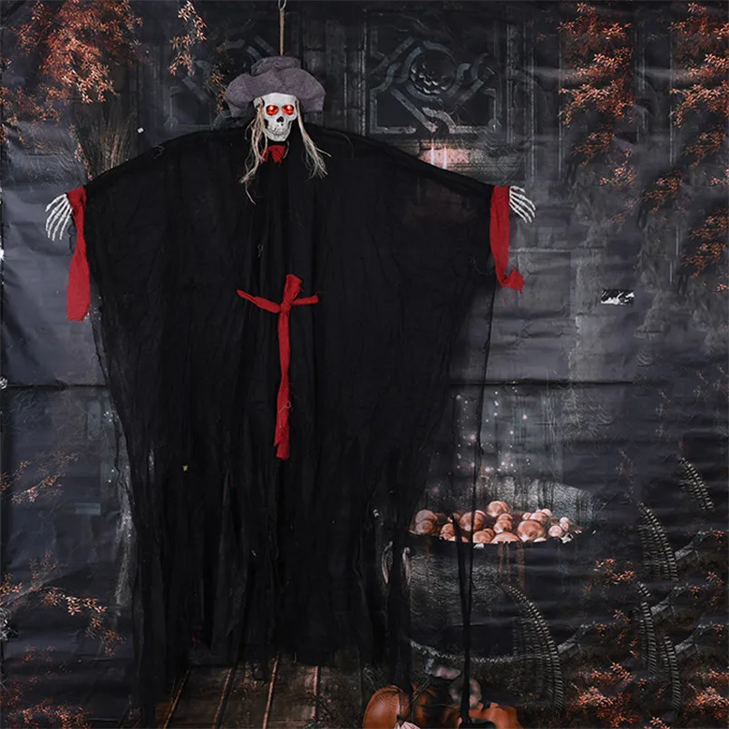 

Big Size 2m Hanging Ghost Horror Voice Control Glowing Toy Decoration Halloween Scary Props Haunted House Denmon Pendant Decor